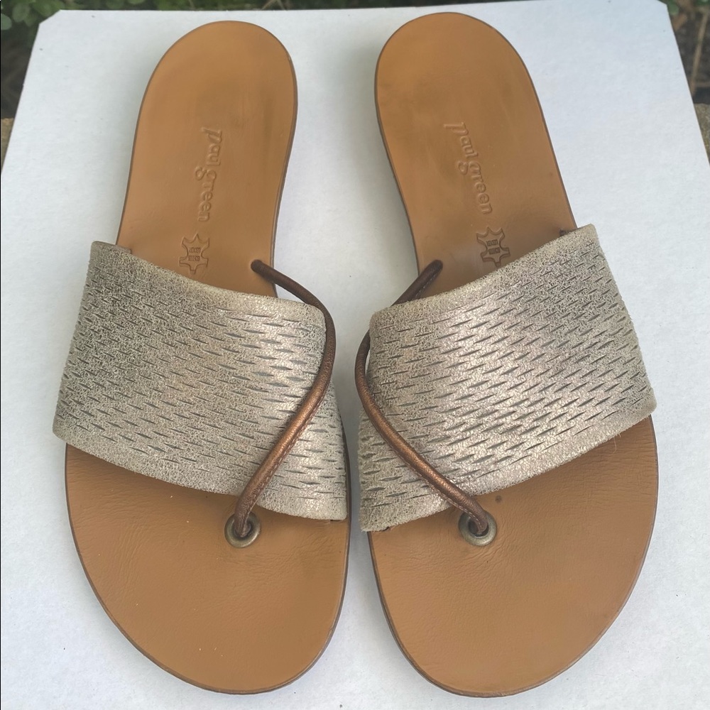 Paul Green Metallic Thong Flip Flop Sandals Size 6.5